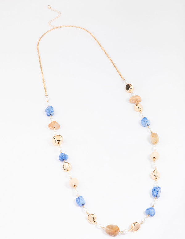 Gold Mixed Bead Long Necklace