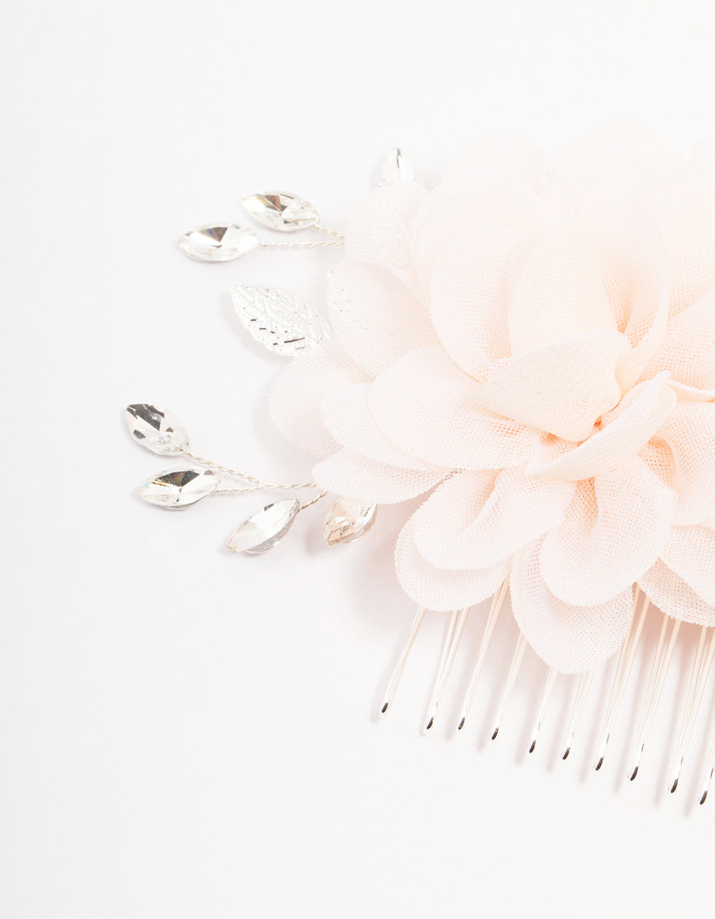 Silver Flower Crystal Leaf Hair Comb