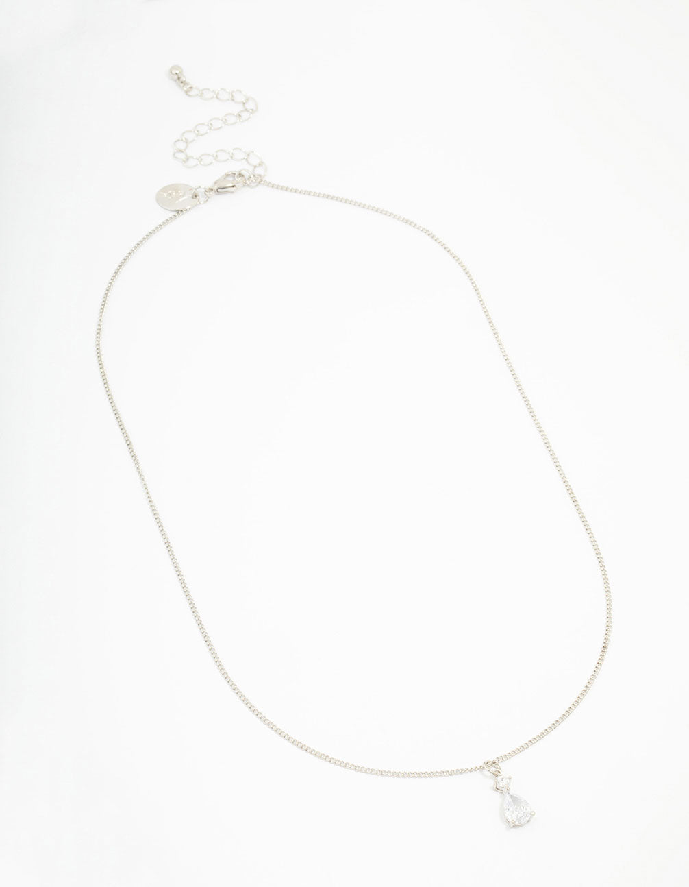 Silver Cubic Zirconia Pear Pendant Necklace