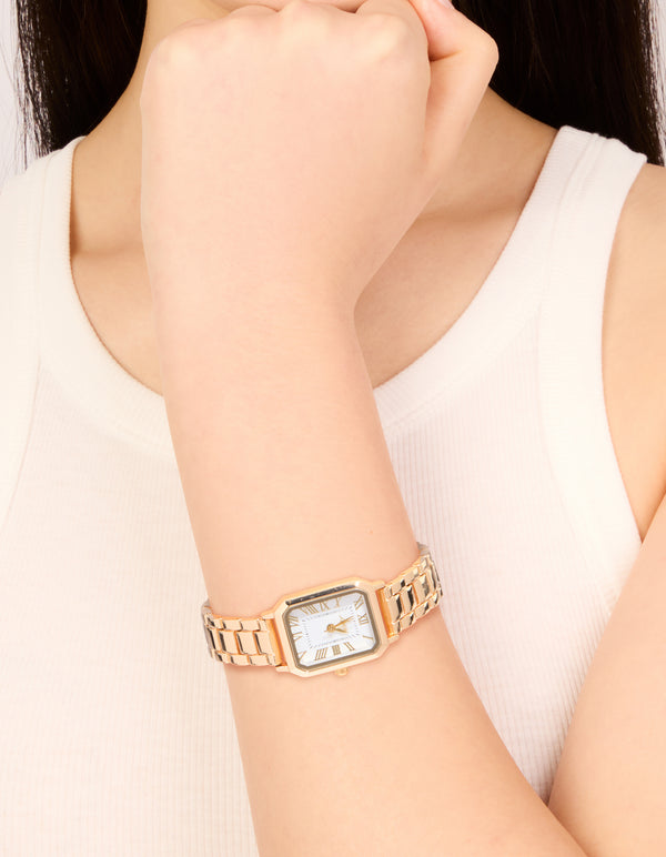 Gold Rectangle Roman Numeral Watch