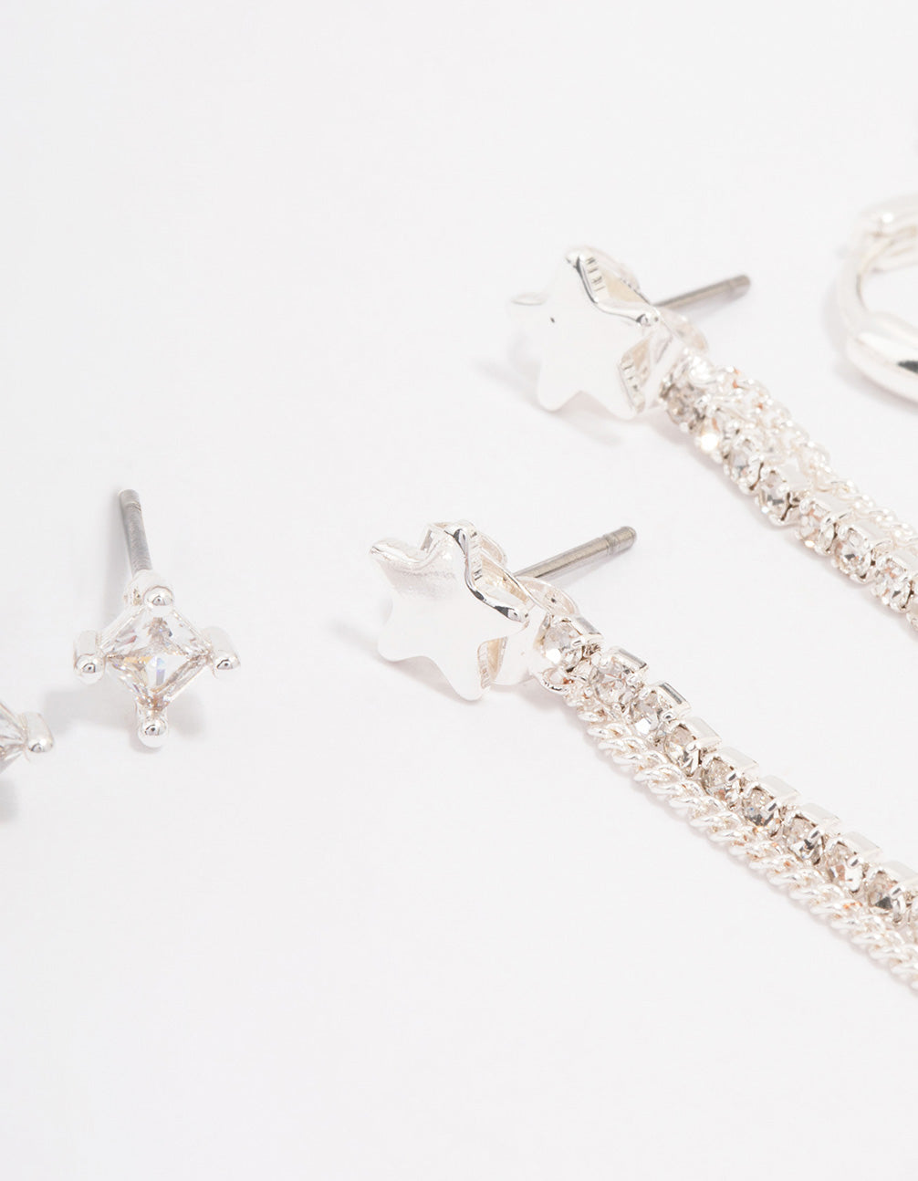 Silver Plated Brass Star Chain Earring 3-Pack