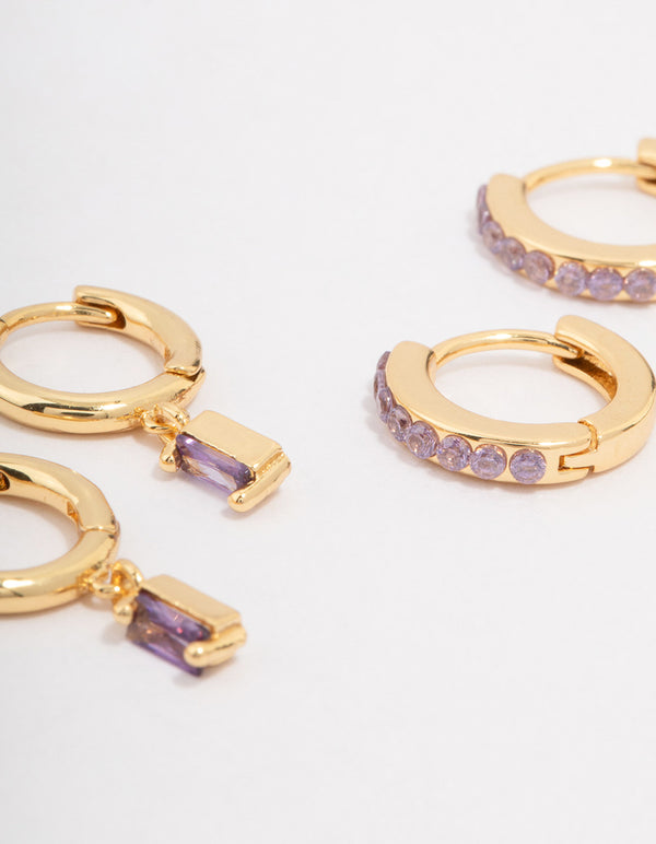 Gold Plated Brass Barbie Baguette Hoop Earring 3-Pack