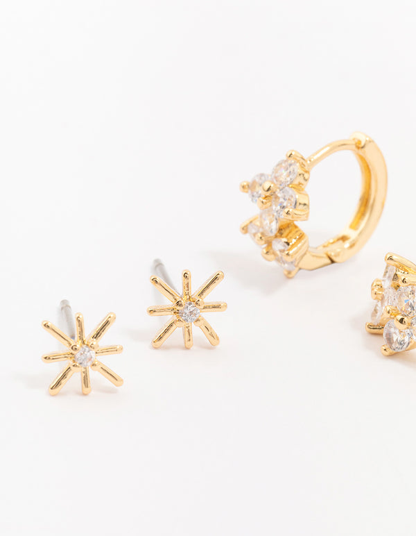 Gold Plated Brass North Star Earring 3-Pack