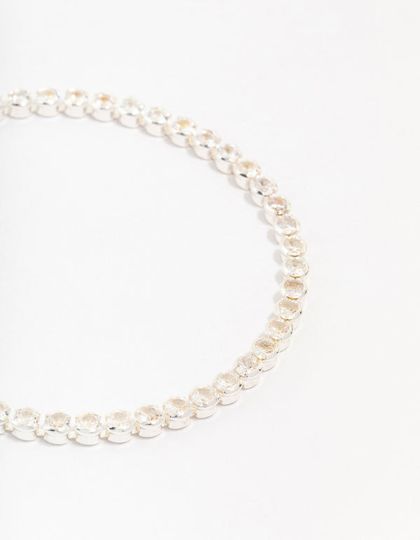 Silver Plated Brass Single Classic Tennis Bracelet