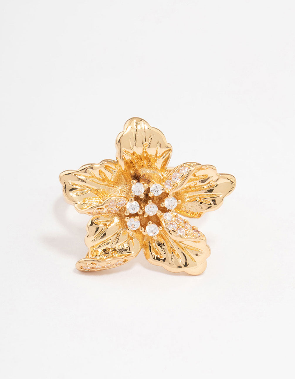 Gold Plated Cubic Zirconia Bling Flower Ring