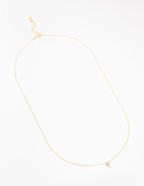 Gold Plated Sterling Silver Cubic Zirconia Cross Necklace