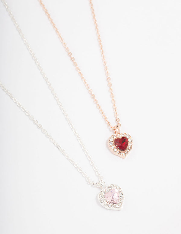 Gold & Silver Mixed Metal Heart Halo Necklace Pack
