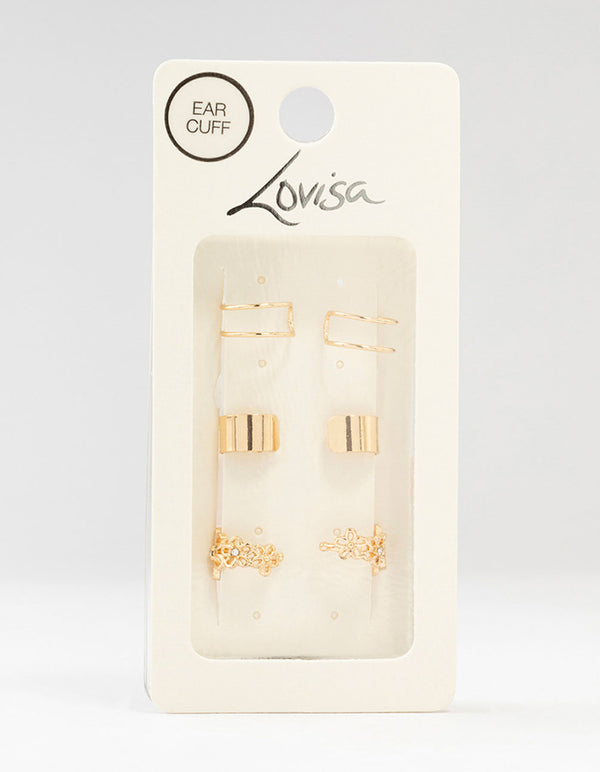 Gold Flower & Lace Ear Cuffs 6-Pack