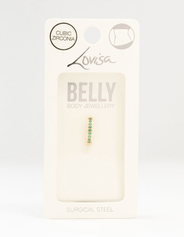 Gold Plated Surgical Steel Green Cubic Zirconia Curved Belly Ring