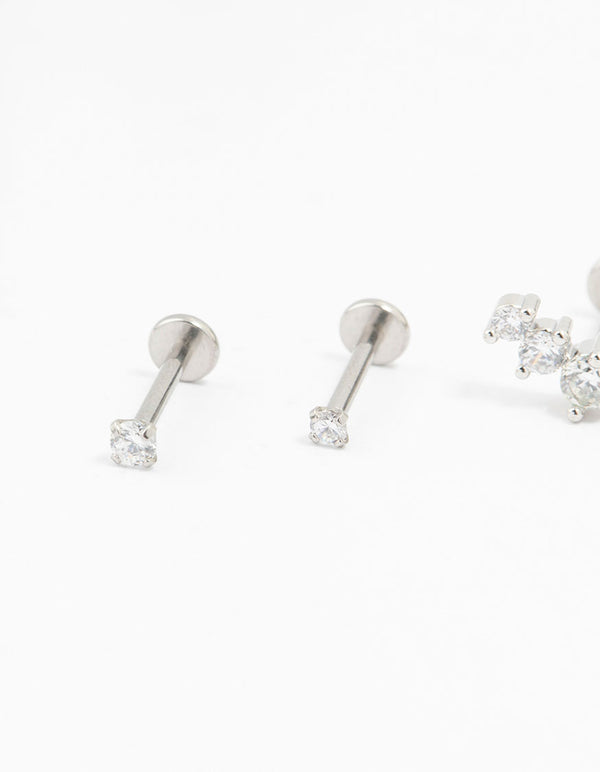 Explore surgical steel crawler flat back earrings with round cut stones in a 3-pack close up view