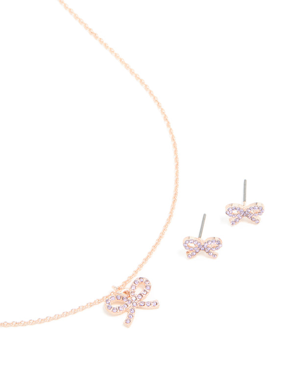 Rose Gold Bow Diamante Jewellery Set