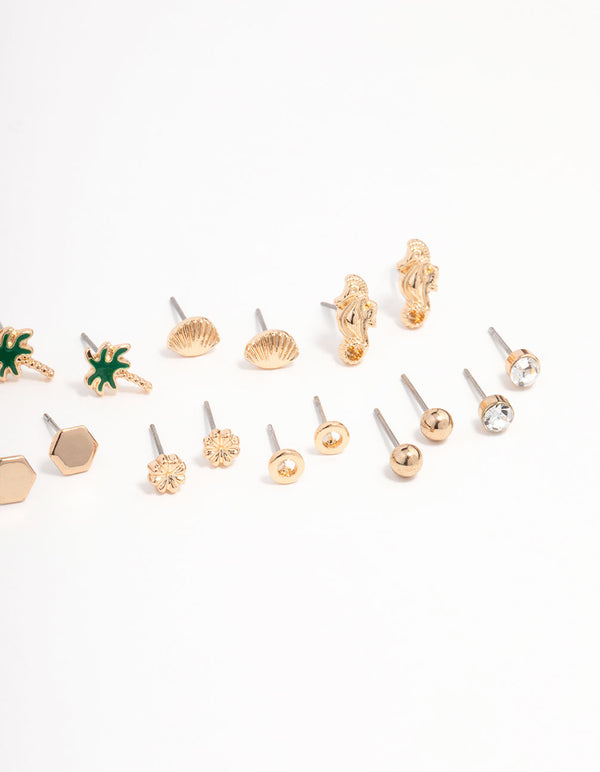 Gold Palm Tree Diamante Earring 12-Pack