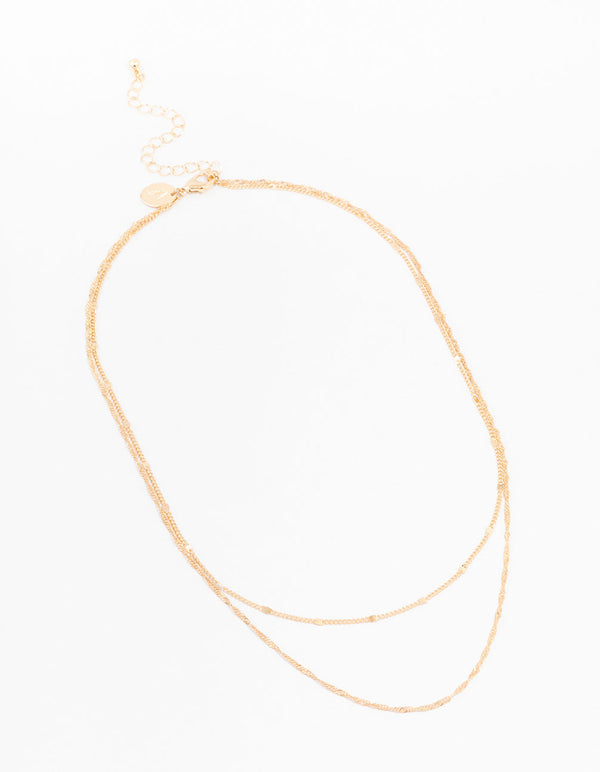Gold Rope Double Chain Layered Necklace
