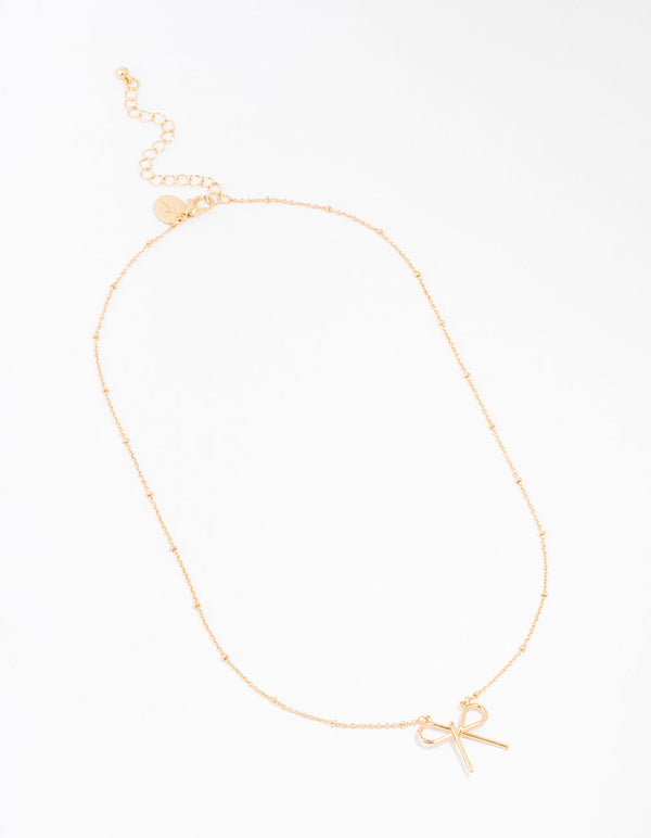Gold Ball Chain Bow Necklace