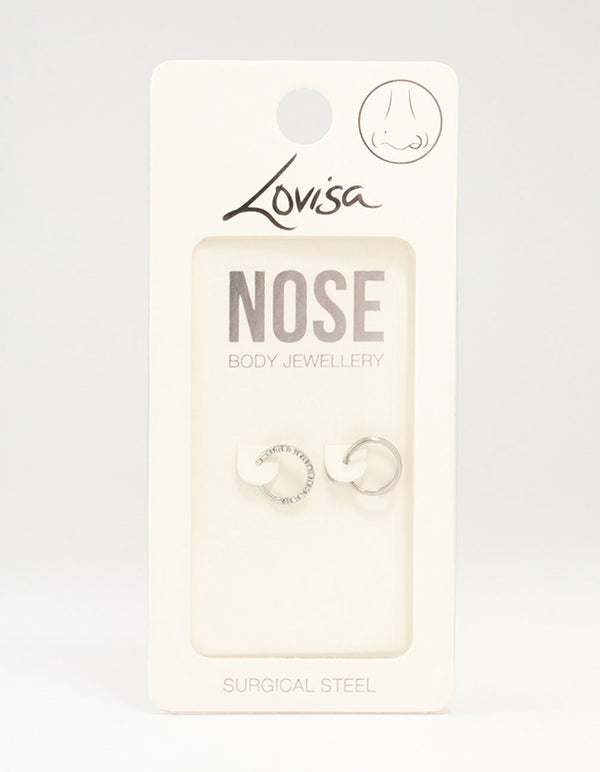 Surgical Steel Cubic Zirconia And Spiral Nose Ring 2-Pack