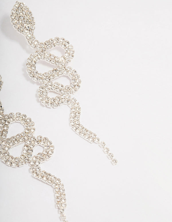 Silver Snake Diamante Swirl Drop Earrings