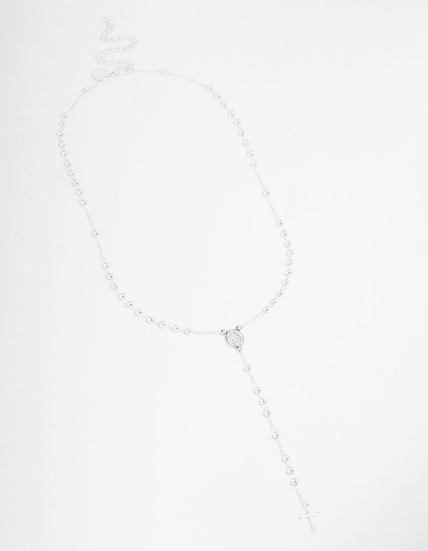 Silver Plated Mary Cross Ball Necklace