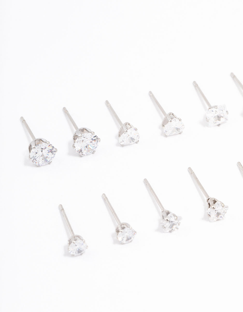 Waterproof Stainless Steel Cubic Zirconia Stud Earrings 6-Pack