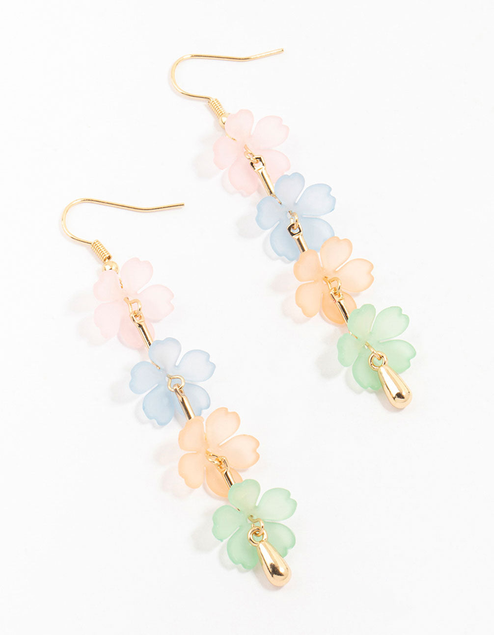 Gold Multicoloured Flower Strand Drop Earrings