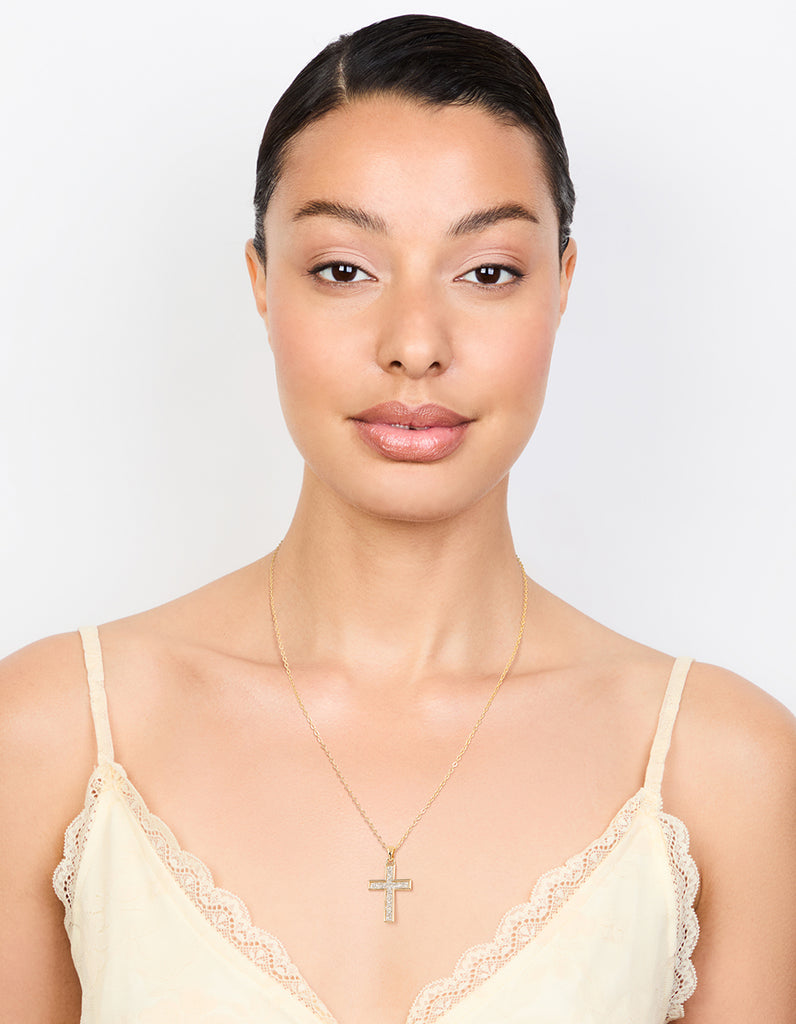 Gold Glitter Cross Necklace - Lovisa