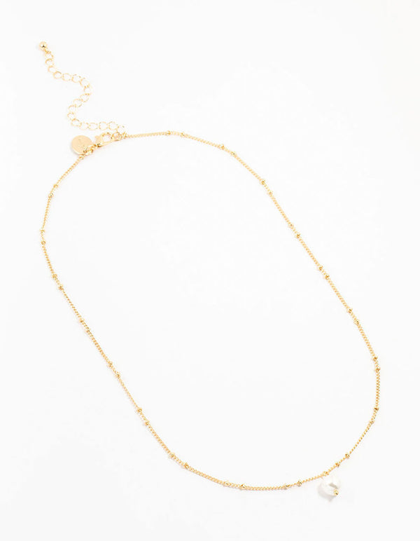 Gold Ball Chain Pearl Necklace