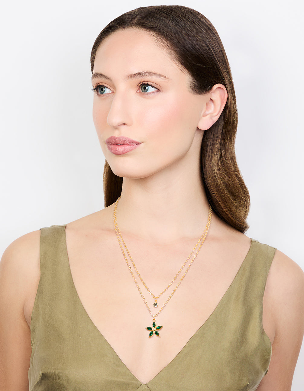 Gold Chain Diamante Flower Layered Necklace
