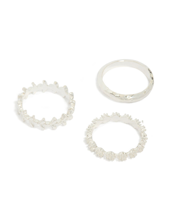 Silver Flower Vine Rings 3-Pack