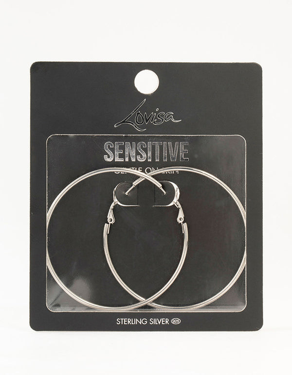 Surgical Steel Classic Hoop Earrings 60MM in silver front view
