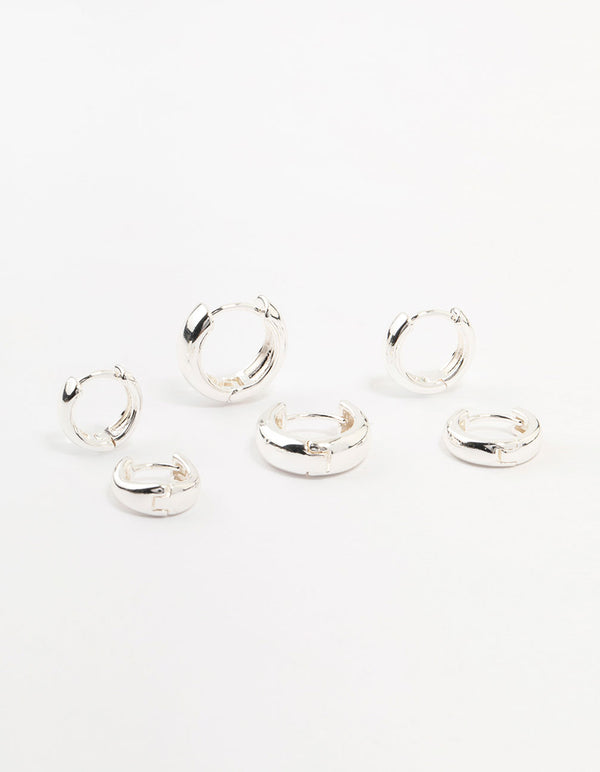Silver Plated Brass Graduating Hoop Earrings 3-Pack
