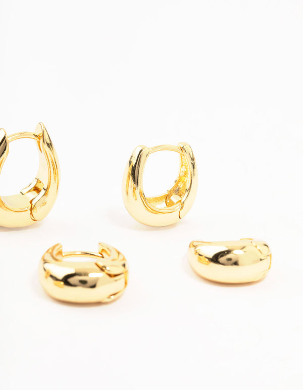 Gold Plated Brass Graduating Taper Hoop Earrings 3-Pack