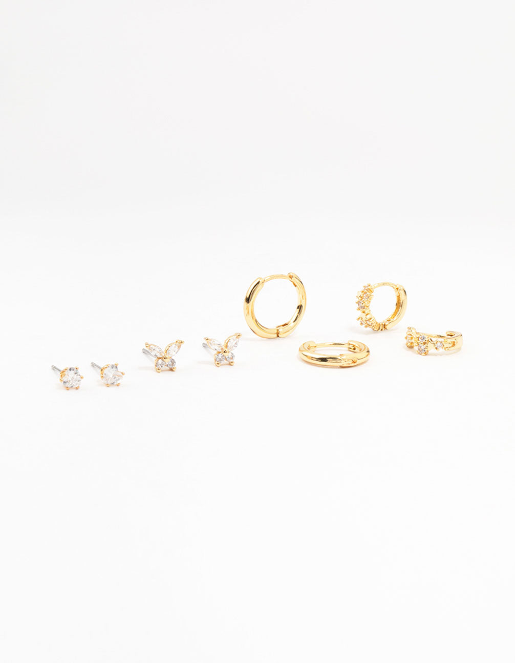 Gold Plated Brass Pave Star & Butterfly Earrings 4-Pack