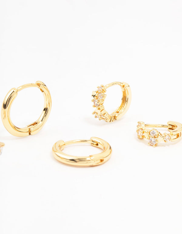 Gold Plated Brass Pave Star & Butterfly Earrings 4-Pack