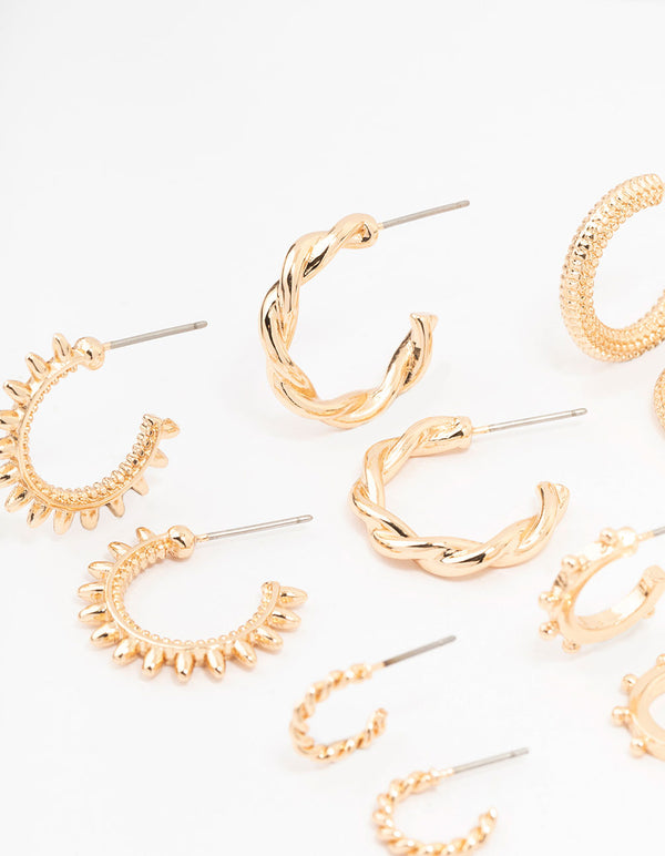 Gold Spike Huggie Earrings 6-Pack