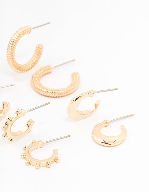Gold Spike Huggie Earrings 6-Pack