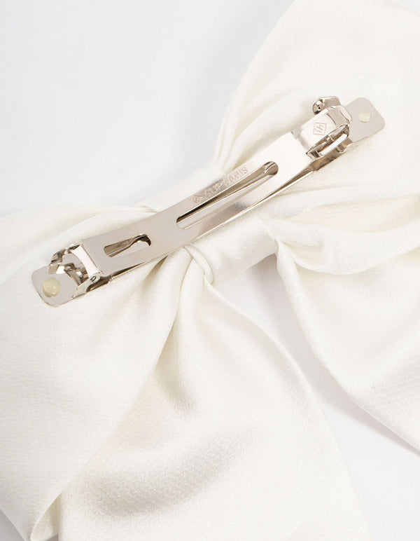 Large White Double Draped Fabric Bow Clip