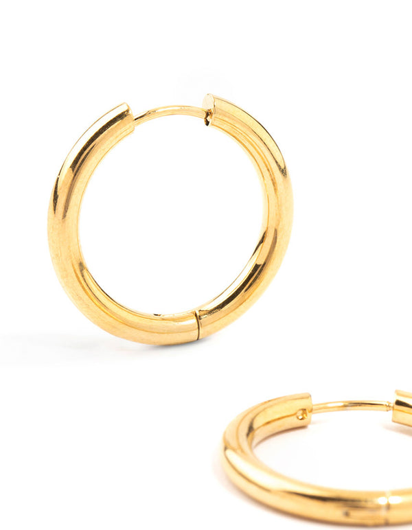 Explore waterproof gold plated stainless steel clicker hoop earrings in 24 MM close up view
