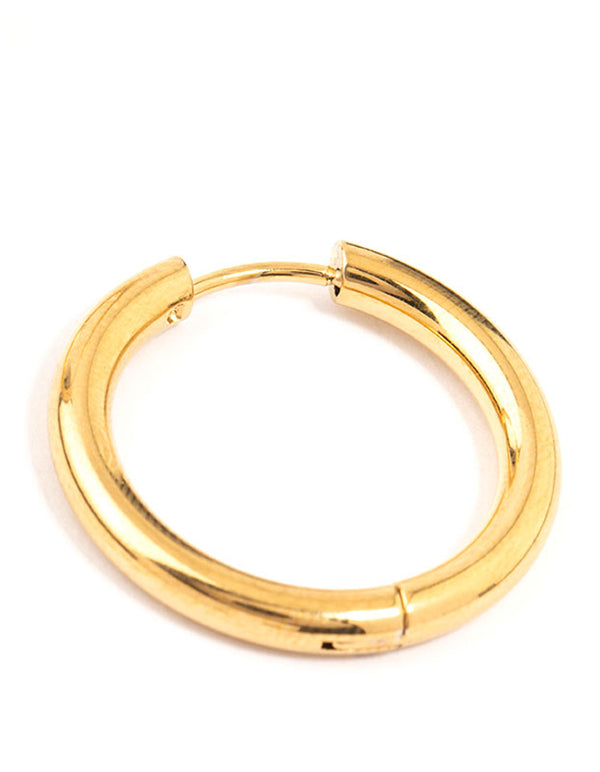 Crafted from waterproof gold plated stainless steel clicker hoop earrings in 24 MM post detail view