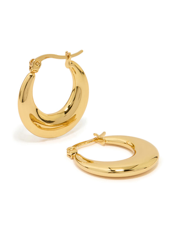 Waterproof Gold Plated Stainless Steel Crescent Hoop Earrings