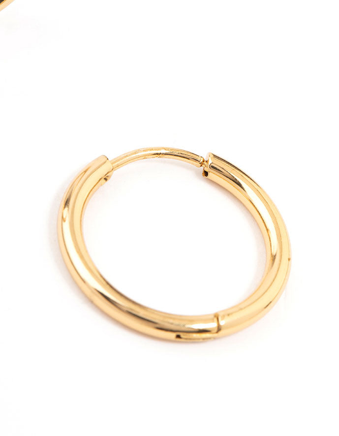 Crafted from waterproof gold plated stainless steel thin clicker earrings in 18 MM size post detail view