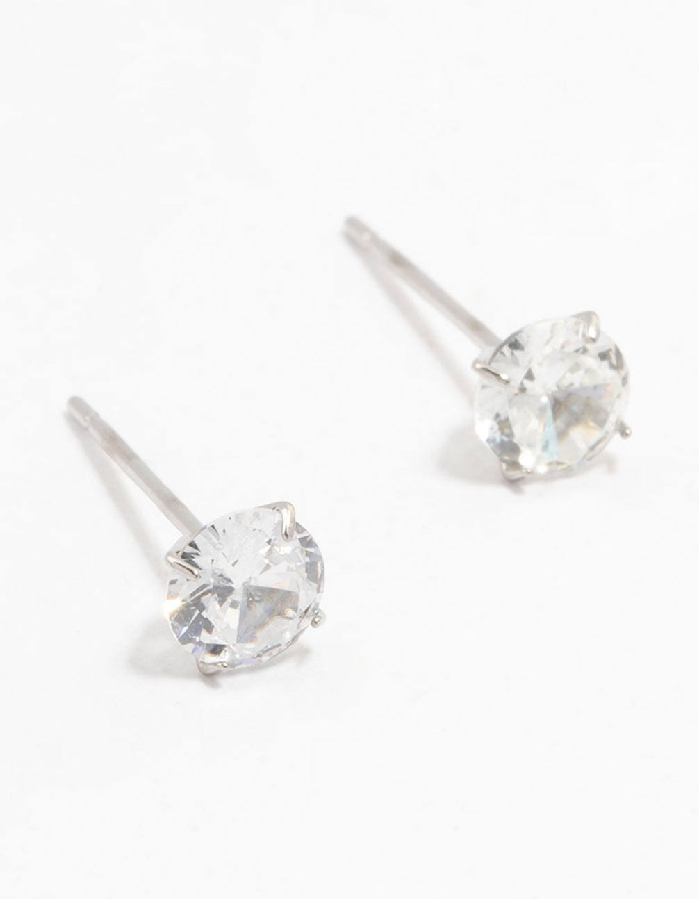 These waterproof stainless steel cubic zirconia stud earrings 5 MM in silver feature crystal front view