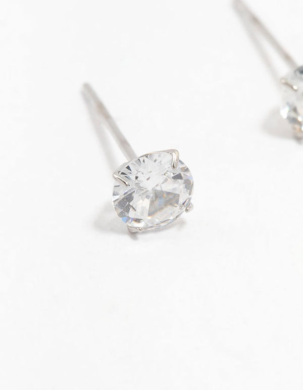 Beautiful waterproof stainless steel cubic zirconia stud earrings 5 MM in silver crafted with crystal close up view