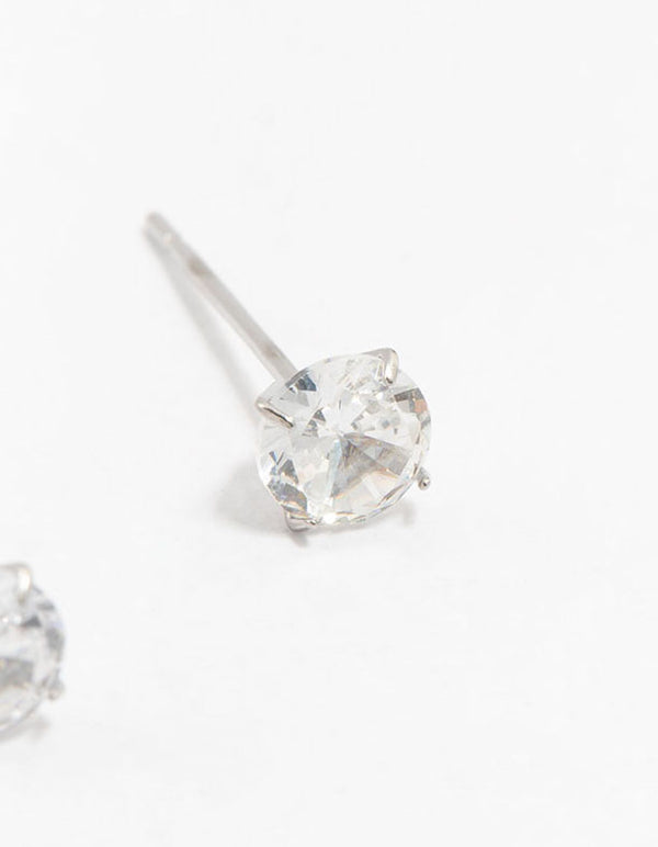 Sparkling waterproof stainless steel cubic zirconia stud earrings 5 MM in silver designed with crystal post detail view