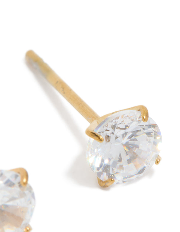 Waterproof Gold Plated Stainless Steel Cubic Zirconia Stud Earrings 5 MM