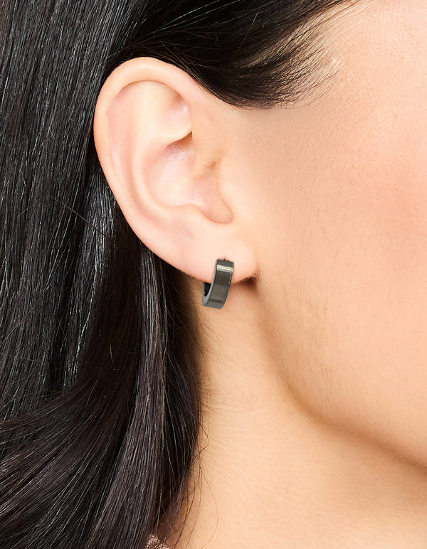 Waterproof Black Coated Stainless Steel Wide Huggie Earrings