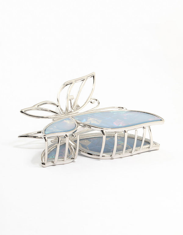 Silver Blue Butterfly Acrylic Claw Clip