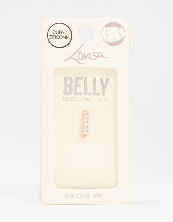 Gold Plated Surgical Steel Round Cubic Zirconia Curved Belly Ring