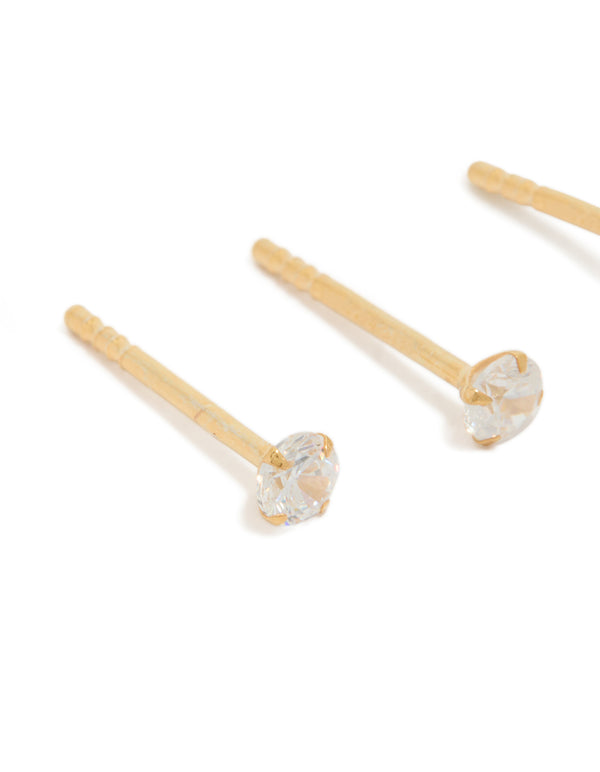 Crafted from gold plated sterling silver mini starburst celestial earrings in a 2-pack close up view