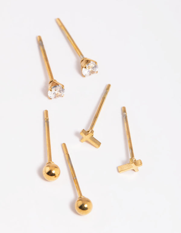 Gold Plated Surgical Steel Small Cross Stud Earrings