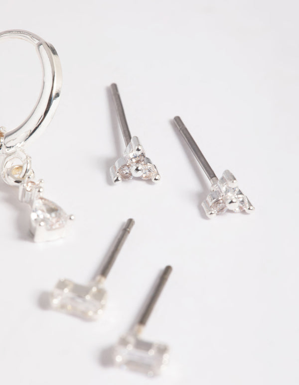 Silver Plated Crystal Pear Huggie Earrings 6-Pack