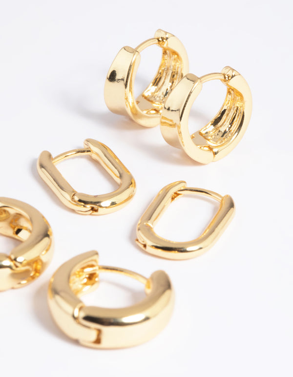 Gold Plated Basic Huggie Earrings 6-Pack